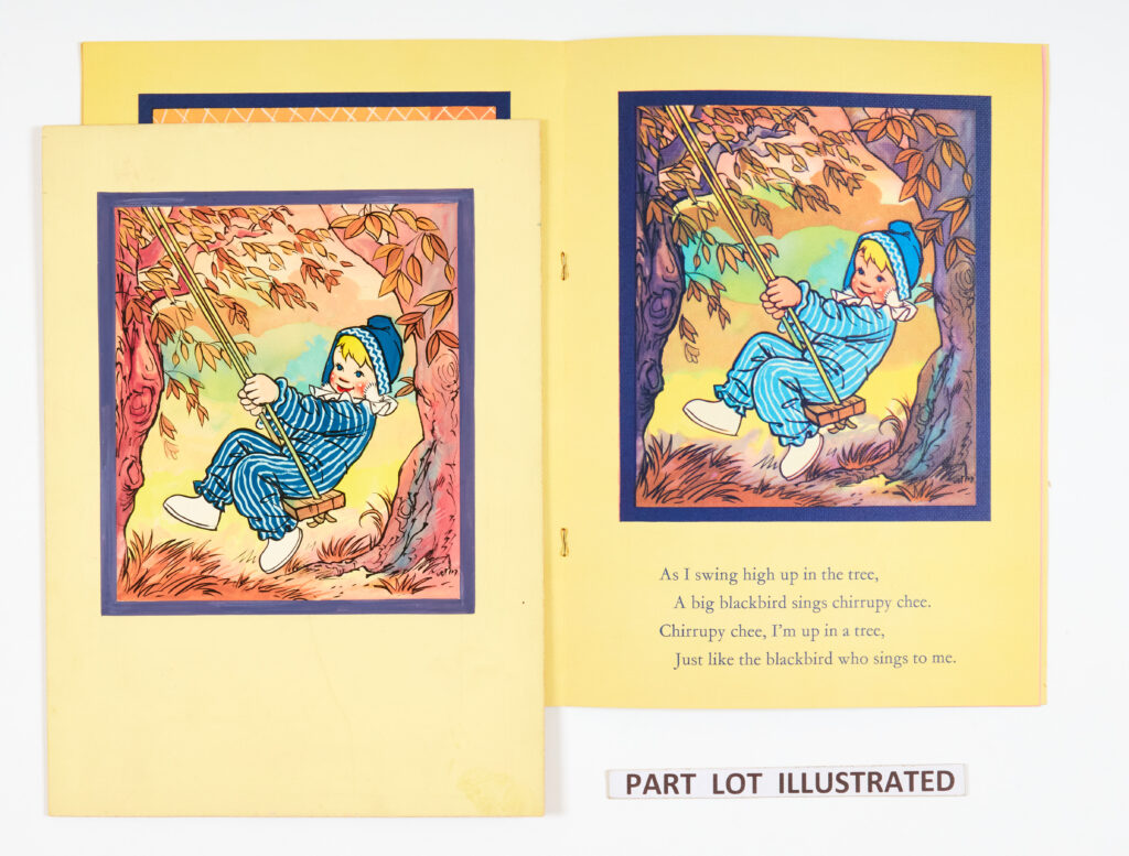 Andy Pandy Playtime book original colour artworks (1950s) by Norman Satchel for pages 3, 4, 7, 8 and 10 with Playtime book