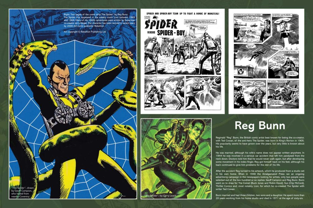 The Navigation Pub tribute to "The Spider" artist Reg Bunn featuring art by Reg, alongside art by Geoff Campion and Garry Leach