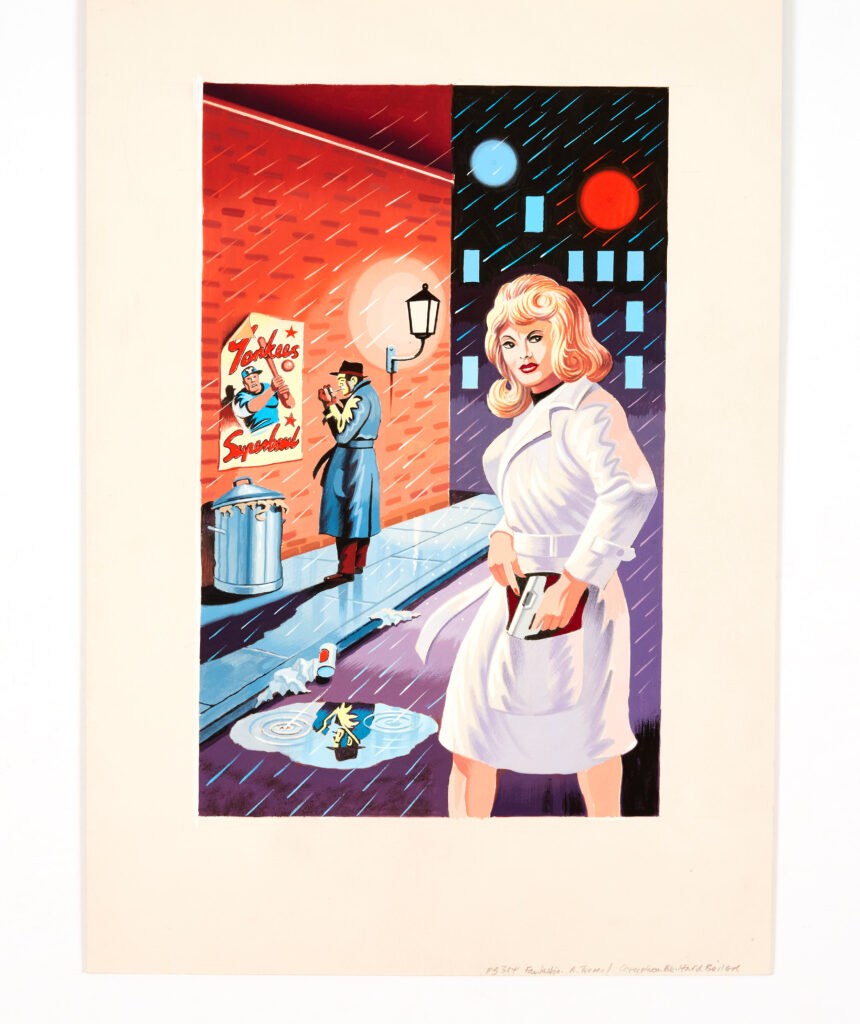 Recreation of the cover of Hardboiled # 31  by Ron Turner for Gryphon Books, New York (2004), featured in "The Fantastic Art of Ron Turner" by John Lawrence. Poster colour on board. 17 x 12" (including border). From the Estate of John Lawrence