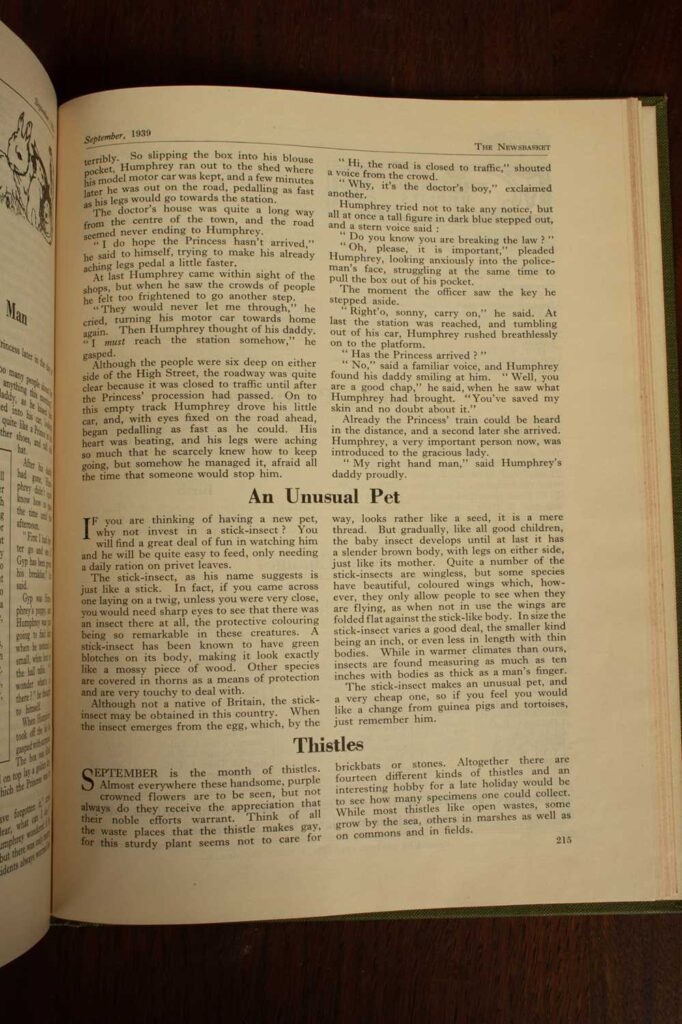 "An Unusual Pet" article from The Newsbasket, September 1939