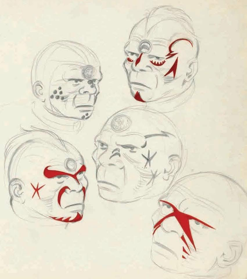 Kevin O’Neill’s prelim Tharg concept art via Mac Mac Anorak