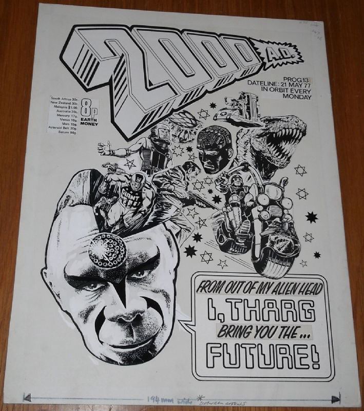 The cover of 2000AD Prog 13 features a major cover appearance by alien editor Tharg – but who drew it?