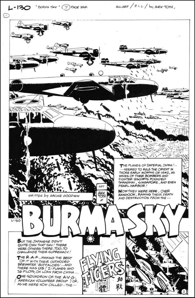 The opening page of “Burma Sky”, a short story that was published in Our Fighting Forces, Vol. 1 # 146. Art by Alex Toth, scripted by Archie Goodwin