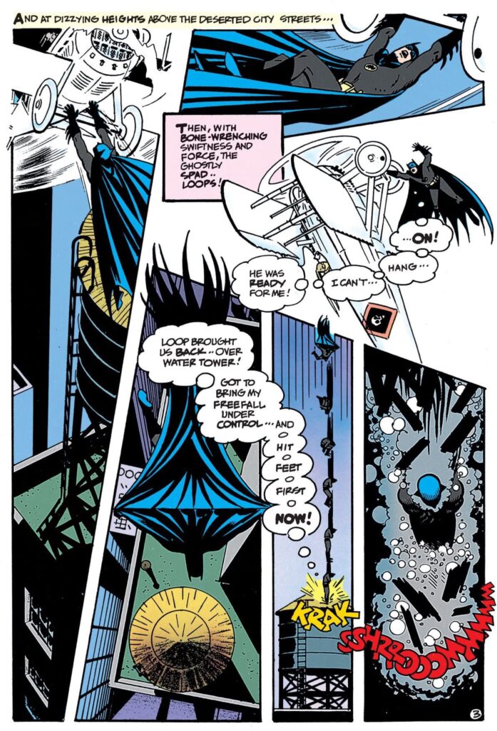 Batman by Alex Toth, from Detective Comics #442, “superb storytelling which conveys a visceral sense of movement and height,” notes artist David Roach. “This must surely have been the biggest artistic influence on David Mazzucchelli's Batman year 2 work.”