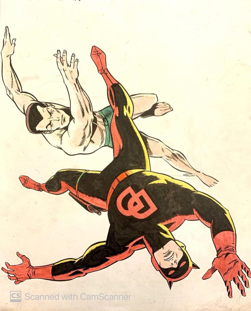 One of the art finds by Jim Baikie discovered during the assembly of the current Jim Baikie exhibition at Orkney Museum, based on the cover of Daredevil #7, by Wally Wood
