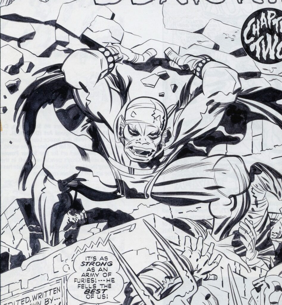 Detail from the opening page of Demon #2, Jack Kirby inked by Mike Royer