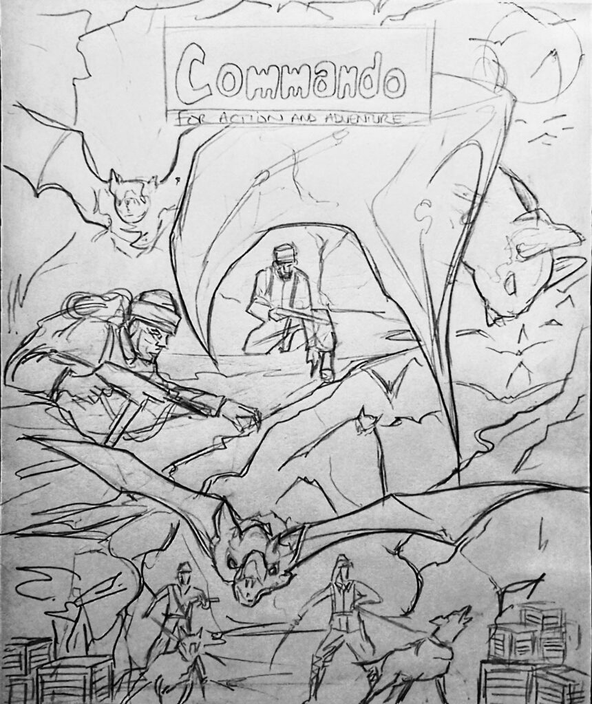 Simon Pritchard’s draft cover for “The Batmen of Iki Island”