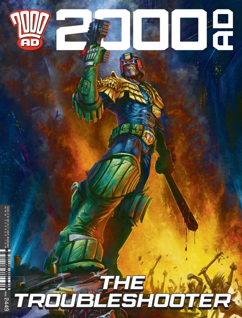 2000 AD Prog 2449
UK and DIGITAL: 10 September August £3.80
NORTH AMERICA: 29 October $28.99 (Prog Pack)
DIAMOND: JUL250841
COVER: Toby Willsmer