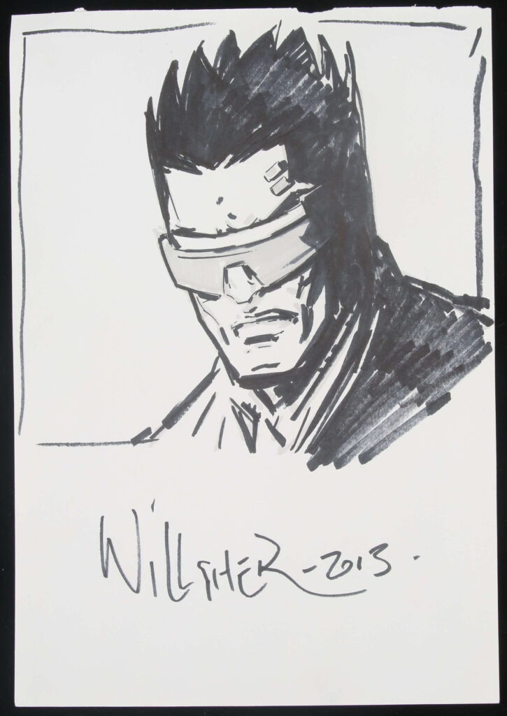 Ben Wilsher an original artwork of Lenny Zero (2013).
Illustrated work, graphite and inks to paper.

Signed by artist to lower margin.

Generally excellent condition.

Original art size approximately: 29.5cm x 20.5cm.