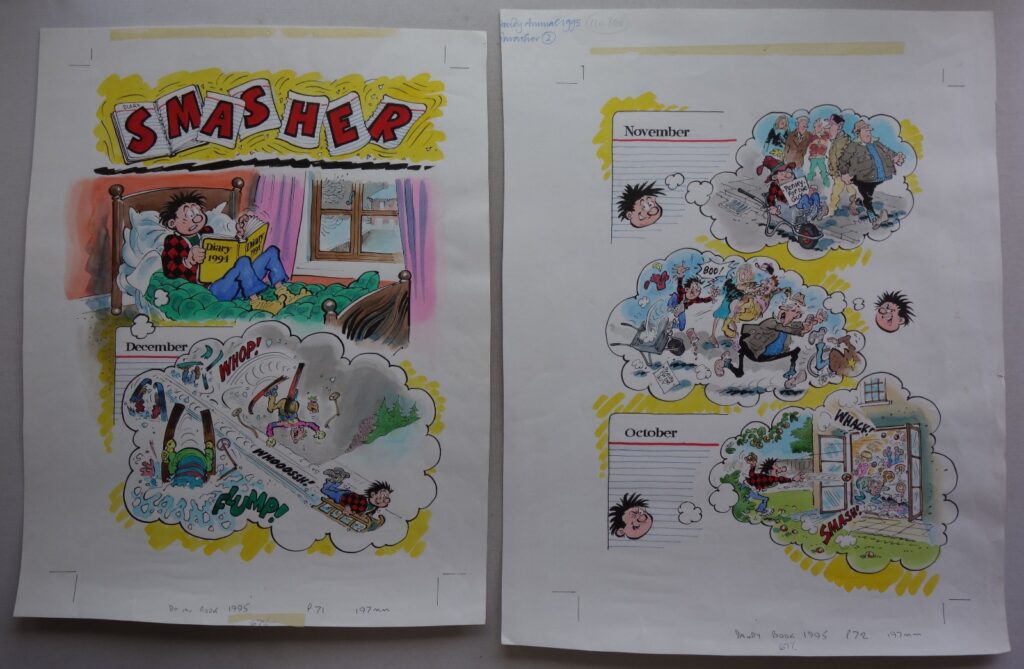 Smasher Original Comic Artwork Two Pages for the Dandy Book 1995 by Brian Walker