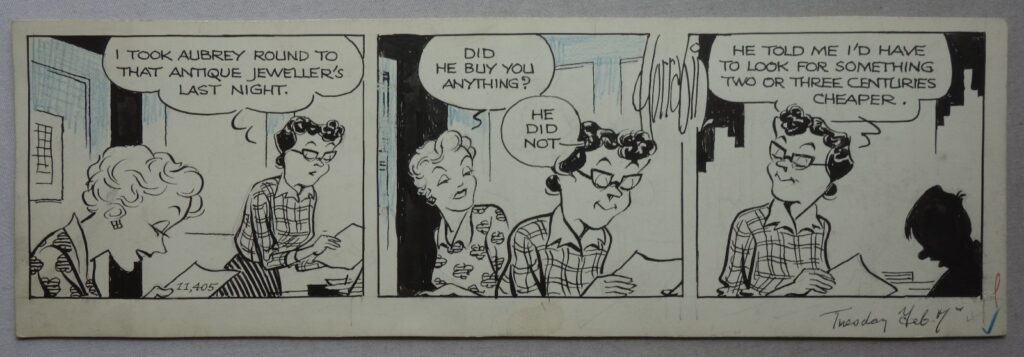 Dot and Carrie Original Comic Cartoon Artwork for The Star Newspaper circa 1940s by J.F. Horrabin