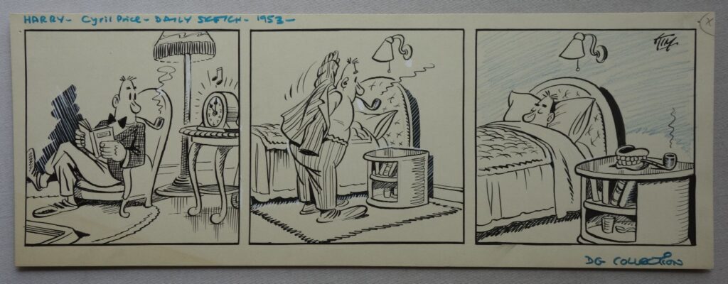 "Harry" Original Comic Cartoon Artwork for the Daily Sketch, October 1953, by Kim (Cyril Price). Blink and you'll miss the final panel gag!