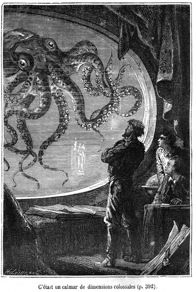 Art by Alphonse de Neuville, depicting a scene from Jules Verne's “Twenty Thousand Leagues Under the Seas”