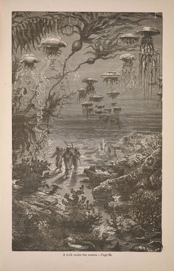 Art by Alphonse de Neuville, depicting a scene from Jules Verne's “Twenty Thousand Leagues Under the Seas”