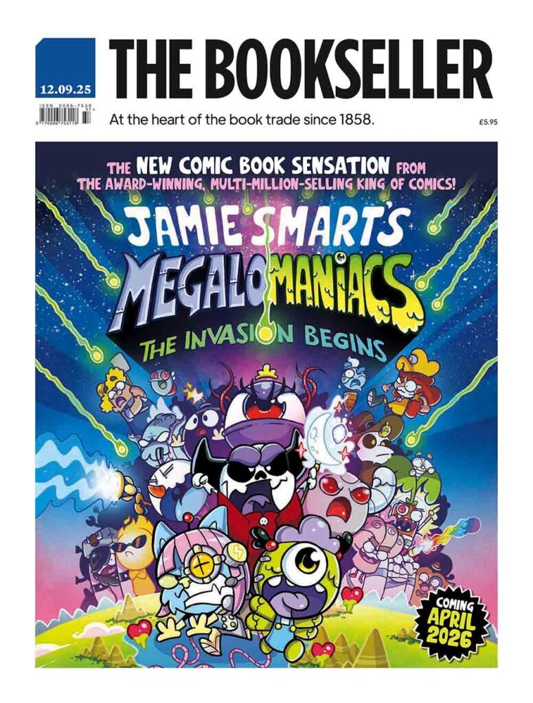 The Bookseller cover dated 12th September 2025 featuring Megalomaniacs by Jamie Smart