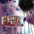 Translators Robin Lang and Helge Dascher against the cover of The Jellyfish by Boum
