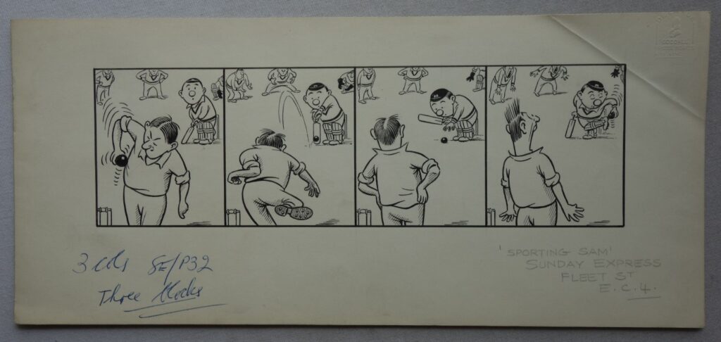 "Sporting Sam" Original Comic Cartoon Artwork for Sunday Express Newspaper circa 1965 by Reg Wooton