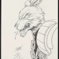 Steve Dillion an original artwork of Wolf Judge Dredd from 2000AD (2014). Illustrated work, graphite and inks to card. Signed by artist to lower margin. Generally excellent condition. Original art size approximately: 26.5cm x 17cm.