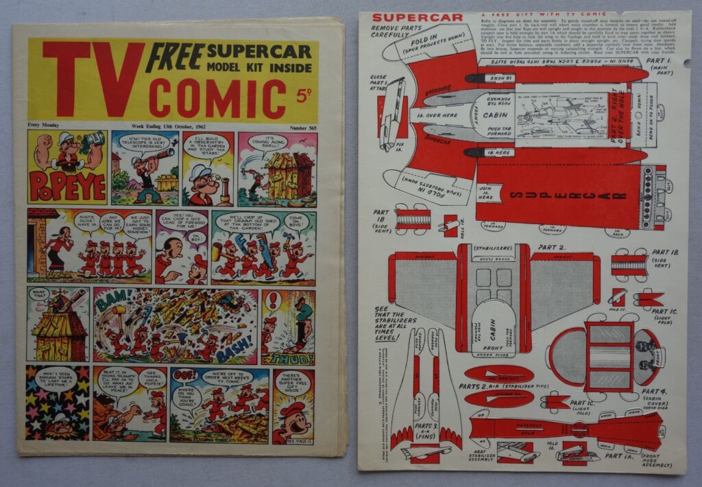 TV Comic No. 565 cover dated 13th October 1962, With Free Gift - a rare Supercar press out model