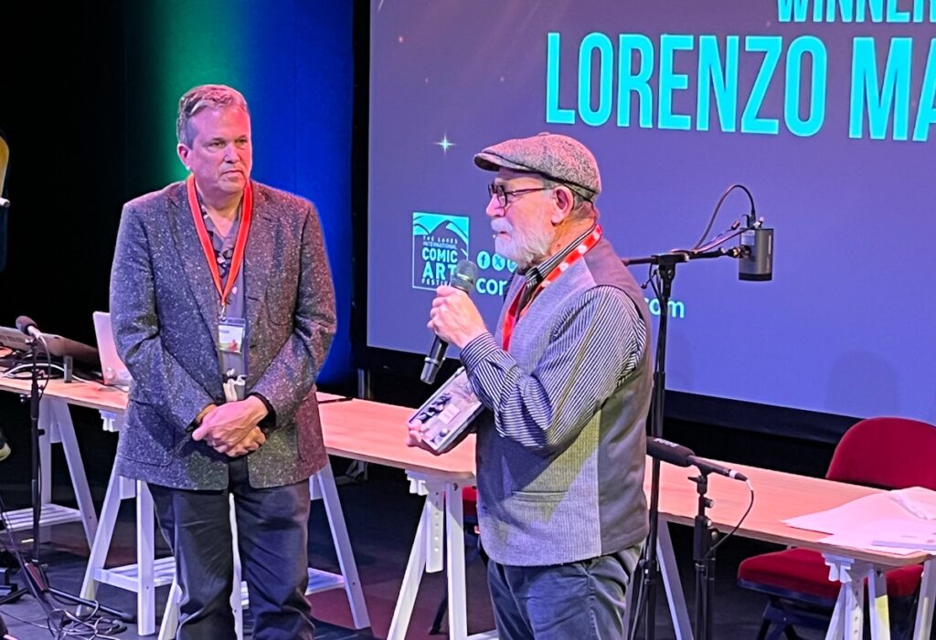Bill Morrison of the National Cartoonists Society presented Lorenzo Mattotti with this year’s Sergio Aragonés award