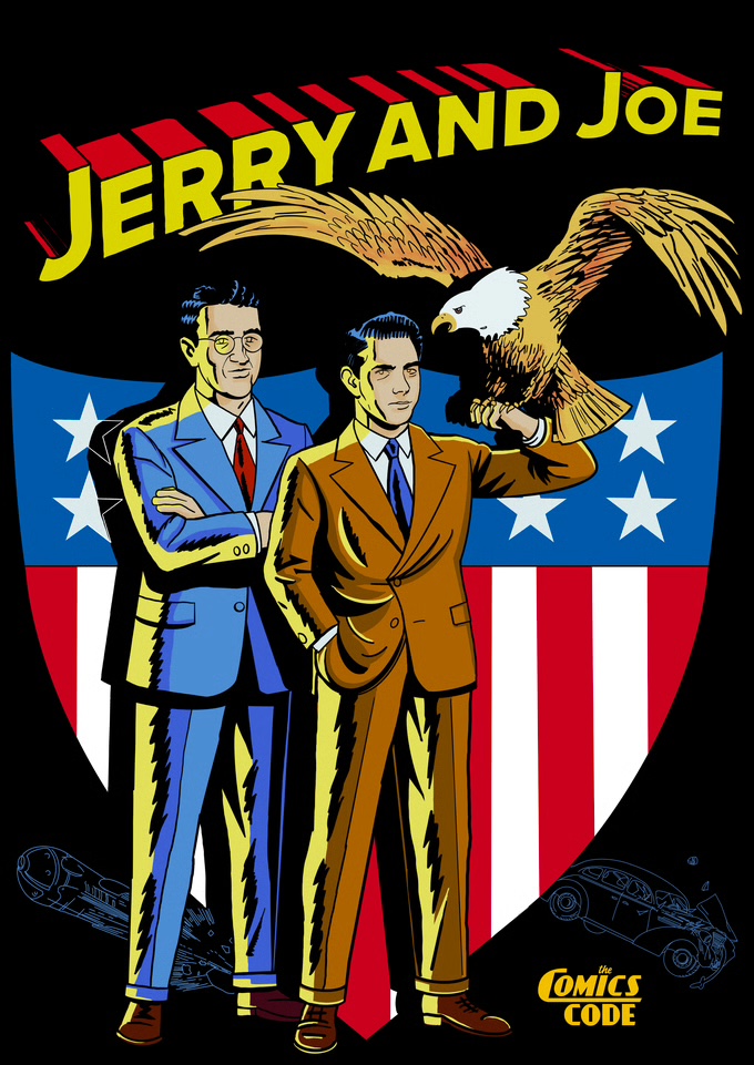 This tribute poster to Jerry Siegel and Joe Schuster by Graham Kibble-White is offered as a reward to backers of The Comics Code