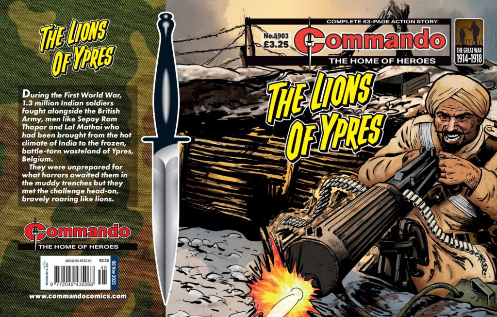 Commando 5903 - "Lions of Ypres" by Bobby Joseph. Cover from Mike Dorey's artwork, designed and coloured by Grant Wood