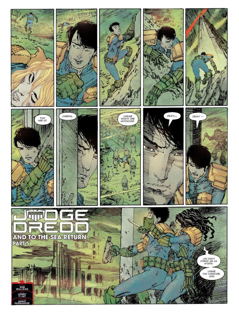 2000AD Prog 2454 - JUDGE DREDD // AND TO THE SEA RETURN
by Rob Williams (Writer) Henry Flint (Artist) Annie Parkhouse (Letterer)
