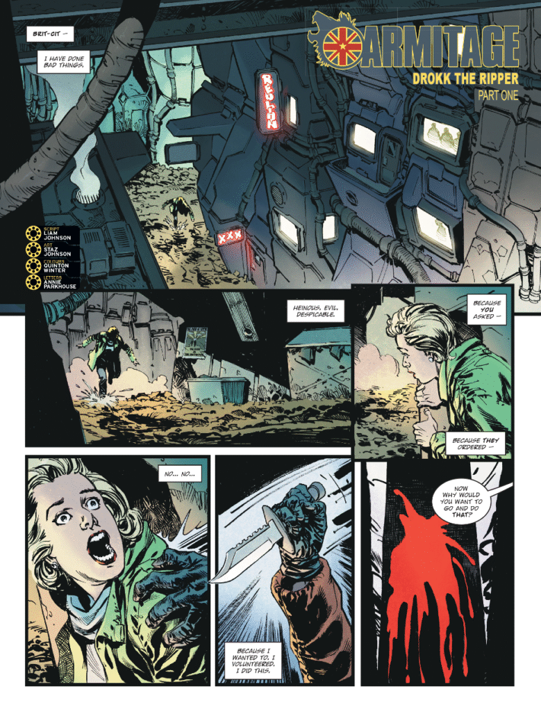 Judge Dredd Megazine 485 - ARMITAGE // DROKK THE RIPPER by Liam Johnson (Writer) Staz Johnson (Artist) Quinton Winter (Colourist) Annie Parkhouse (Letterer)