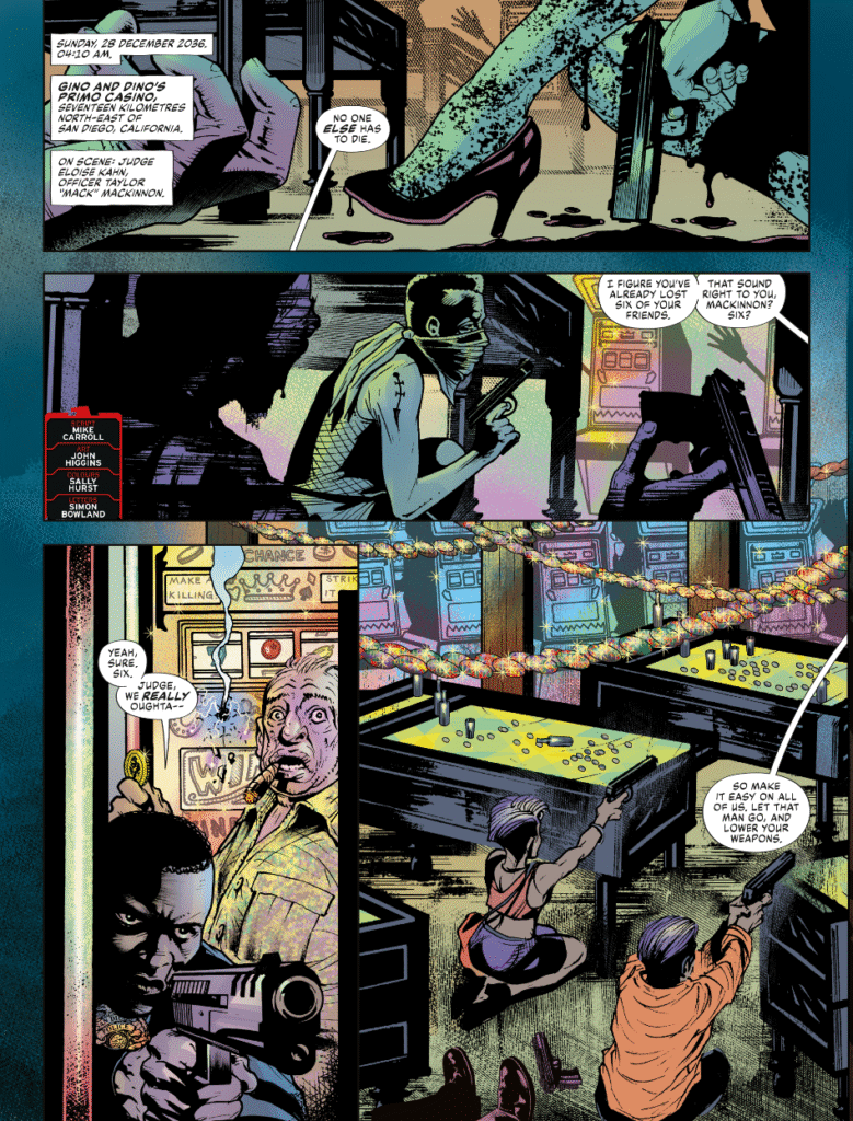Judge Dredd Megazine 485 - DREADNOUGHTS // QUALIFIED IMMUNITY by Mike Carroll (Writer) John Higgins (Artist) Sally Hurst (Colourist) Simon Bowland (Letterer)