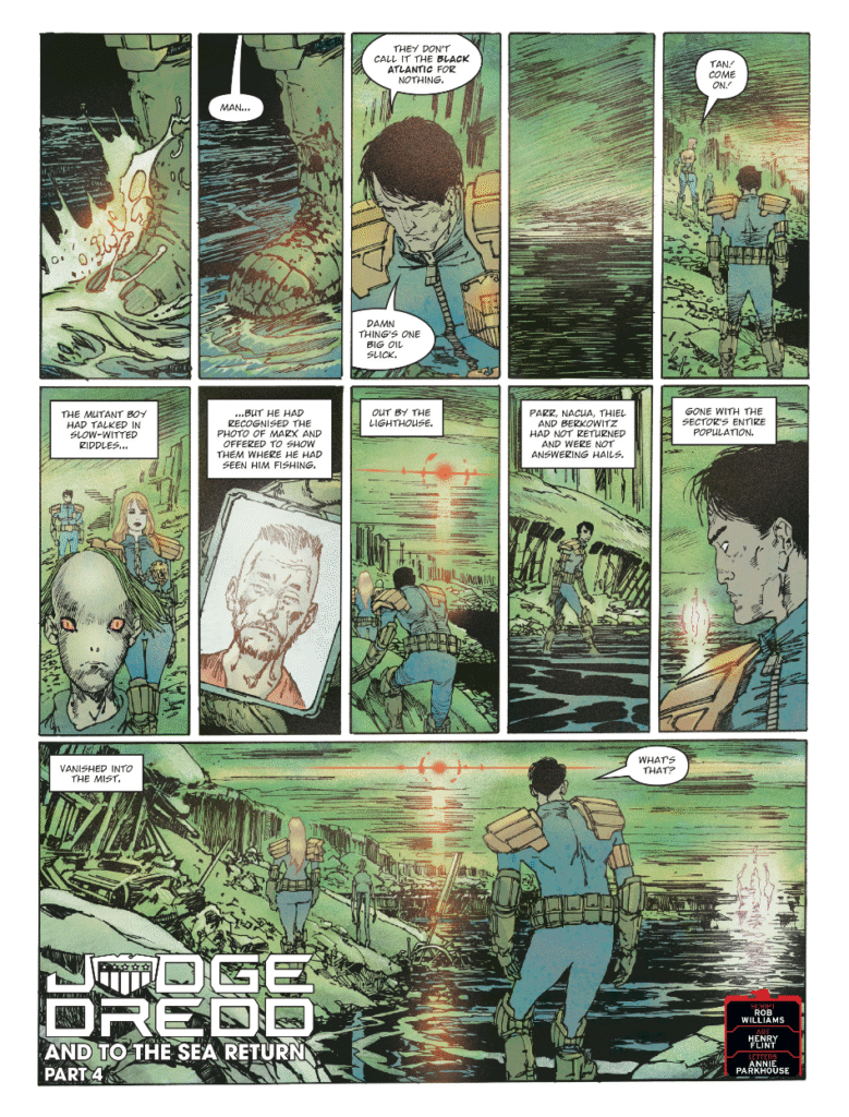 2000AD Prog 2453 JUDGE DREDD // AND TO THE SEA RETURN
by Rob Williams (Writer) Henry Flint (Artist) Annie Parkhouse (Letterer)