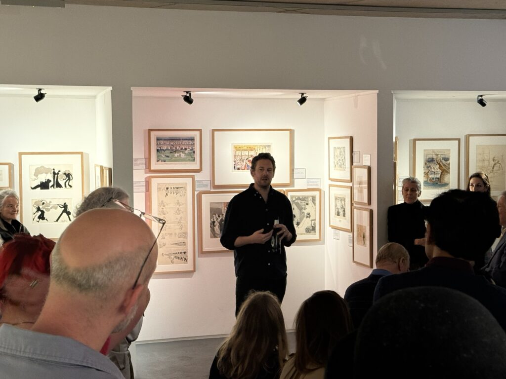 Outgoing Cartoon Museum director Joe Sullivan speaking at the opening of “The Future Was Then” exhibition at the Cartoon Museum, London. Photo: Dean Simons