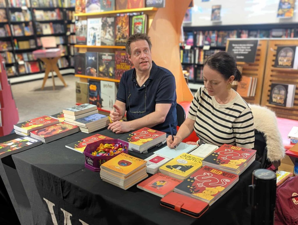 Paul Cornell and Rachael Smith at a recent Waterstobnes event to promote Who Killed Nessie? Photo via Rachael Smith
