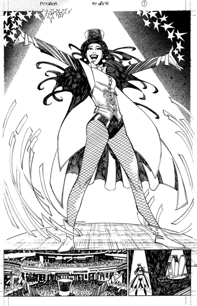 Black and white line art for Zatannic Panic by John McCrea