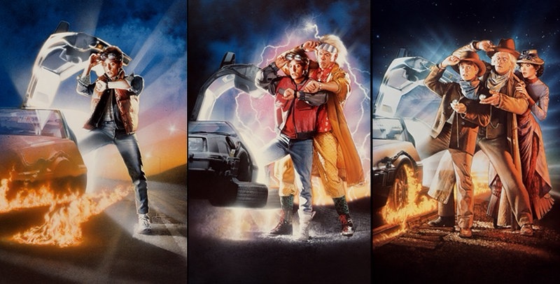 Back to the Future poster art by Drew Struzan. Acrylic paints and coloured pencils on gessoed board. (© Copyright Universal Studios 1985-1990)
