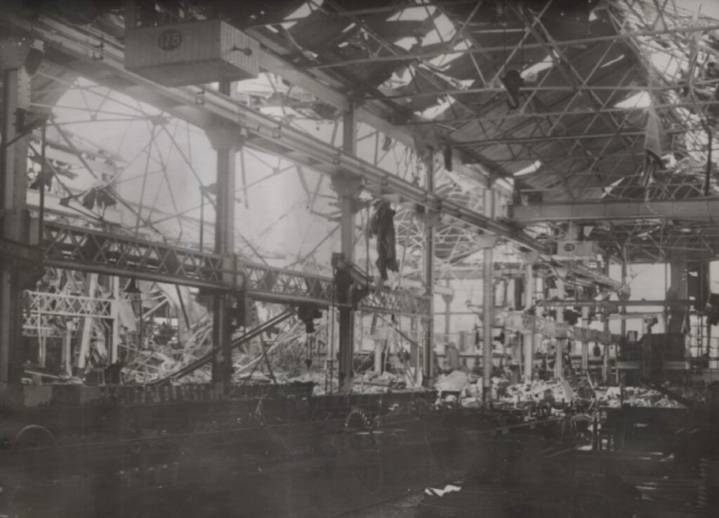 Bombing of the Shipyard. East Shop 1941, Barrow- in- Furness, From the collection of the late Mr James Swainson Littlewood (courtesy of Mrs Littlewood, via Signal Film & Media)