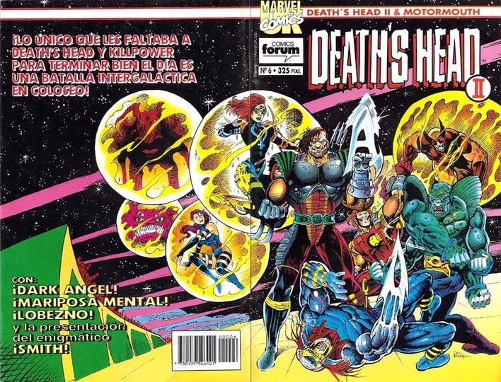 Dell Barras cover for Death's Head II & Motormouth #6, published by Marvel Comics' Spanish division, Comics Forum, in 1994