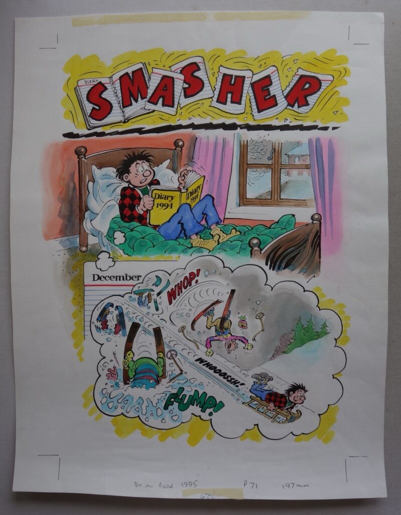 Two pages of “Smasher” Original Comic Artwork from the Dandy Book 1995 by Brian Walker