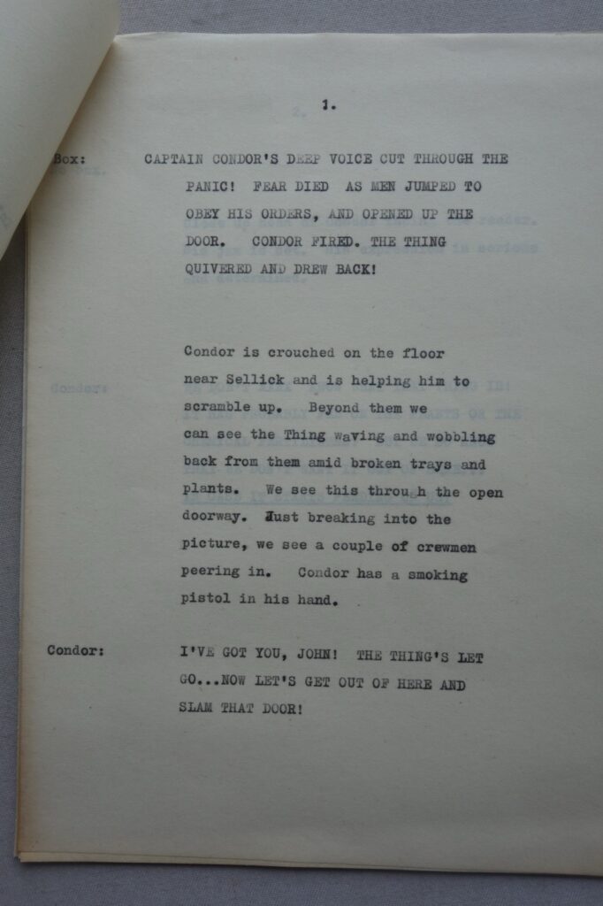 David Motton  “Captain Condor” script, for the episode published in Lion, cover dated 31st October 1959