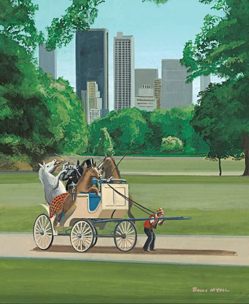 Cart Before the Horse, 2014 by Bruce McCall | Gouache on board, 16" X 13" | Cover of The New Yorker, April 28, 2014