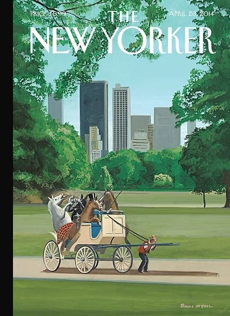 Cart Before the Horse, 2014 by Bruce McCall | Gouache on board, 16" X 13" | Cover of The New Yorker, April 28, 2014