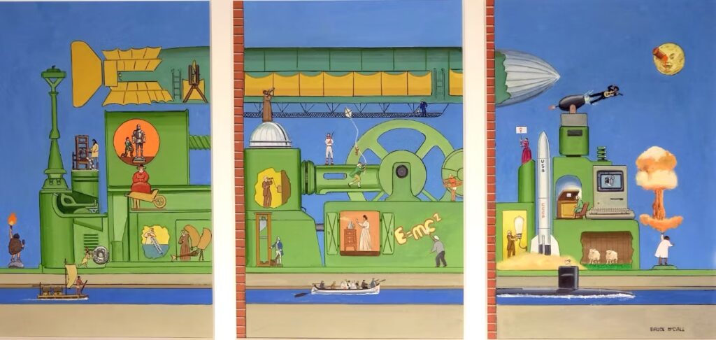 Innovation, 2015 by Bruce McCall | Gouache on board, 14" X 30" | Cover of The New Yorker, May 18, 2015 (special edition 3-page fold-out)