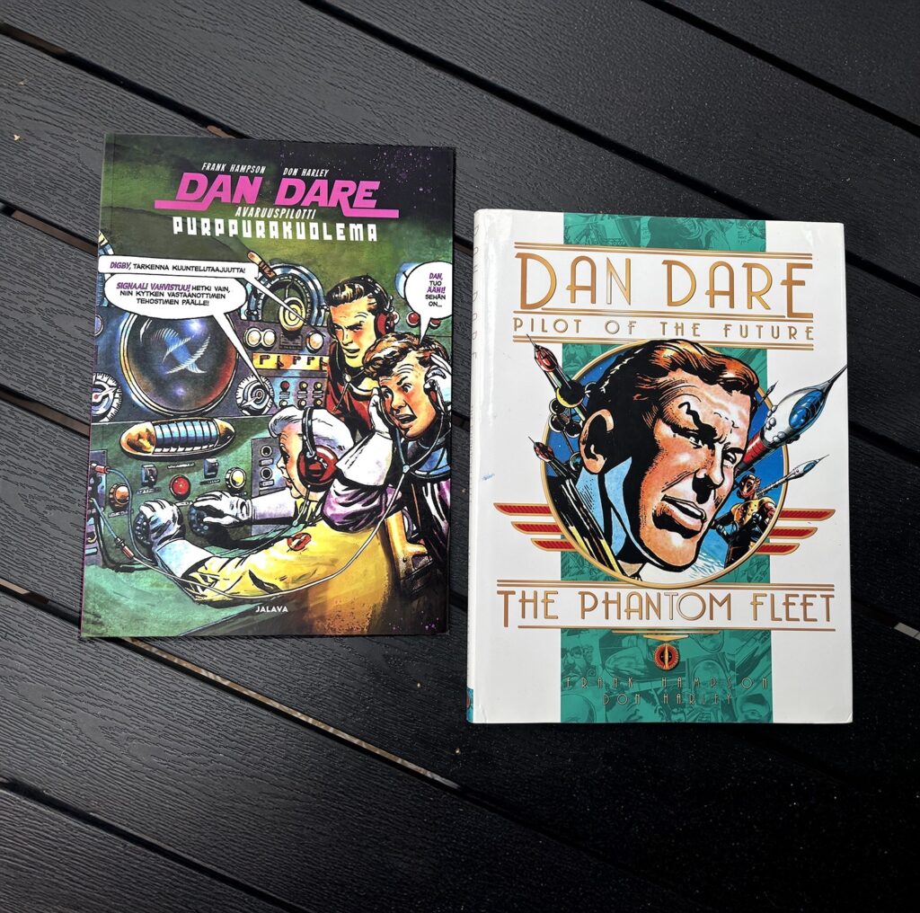 Side by side: Jalava’s 2025 Dan Dare “Avaruuspilotti Dan Dare - Purppurakuolema” collection, compared with “The Phantom Fleet” from Titan Books,published in 2009. Photos via Petri Aarnio/Jalava