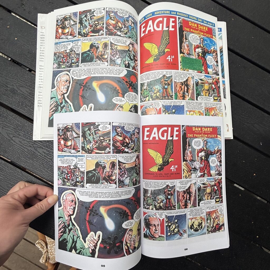 Side by side: Jalava’s 2025 Dan Dare “Avaruuspilotti Dan Dare - Purppurakuolema” collection, compared with “The Phantom Fleet” from Titan Books,published in 2009. Photos via Petri Aarnio/Jalava