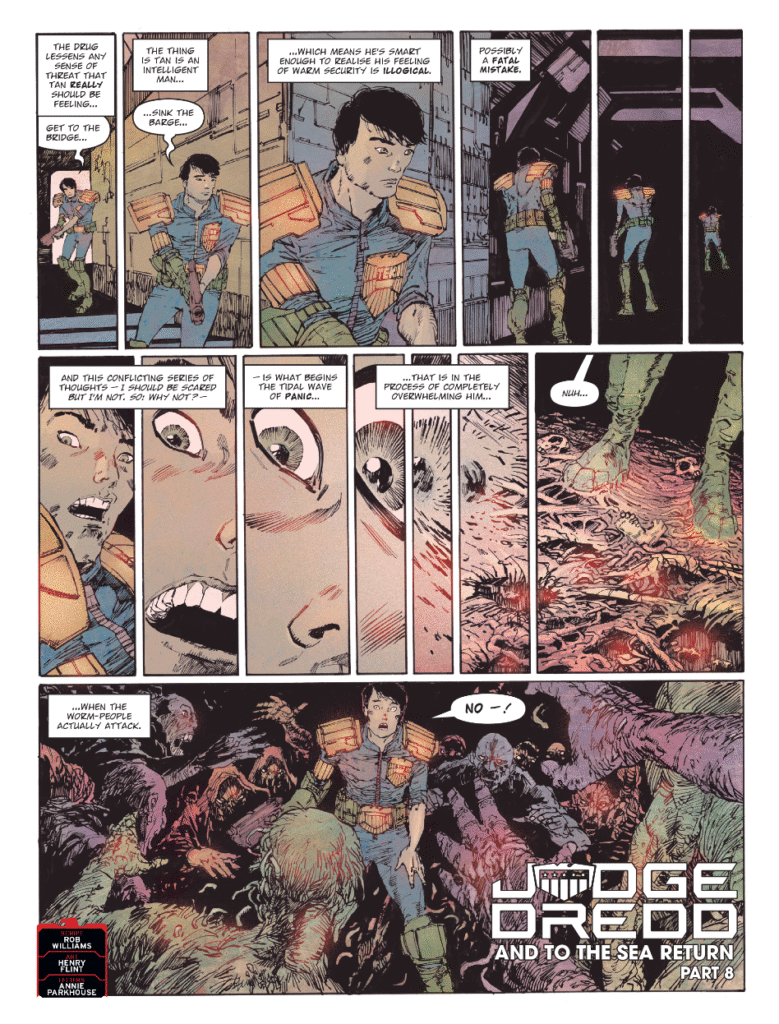 2000AD Prog 2457 - JUDGE DREDD // AND TO THE SEA RETURN
by Rob Williams (Writer) Henry Flint (Artist) Annie Parkhouse (Letterer)