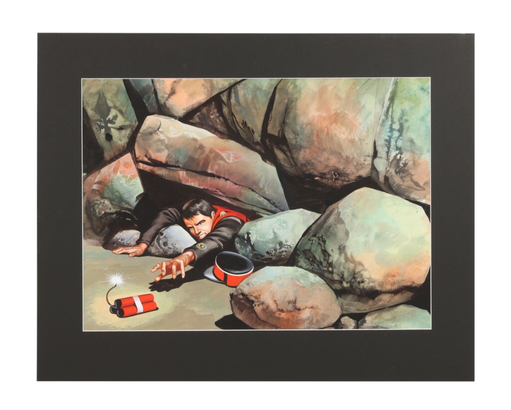 Artwork hand-painted by Ron Embleton for the end credits of Gerry & Sylvia Anderson's TV series "Captain Scarlet and the Mysterons".