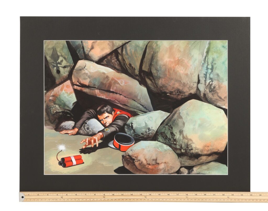 Artwork hand-painted by Ron Embleton for the end credits of Gerry & Sylvia Anderson's TV series "Captain Scarlet and the Mysterons".