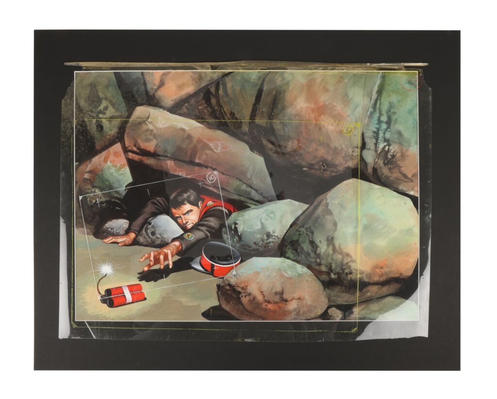 Artwork hand-painted by Ron Embleton for the end credits of Gerry & Sylvia Anderson's TV series "Captain Scarlet and the Mysterons".