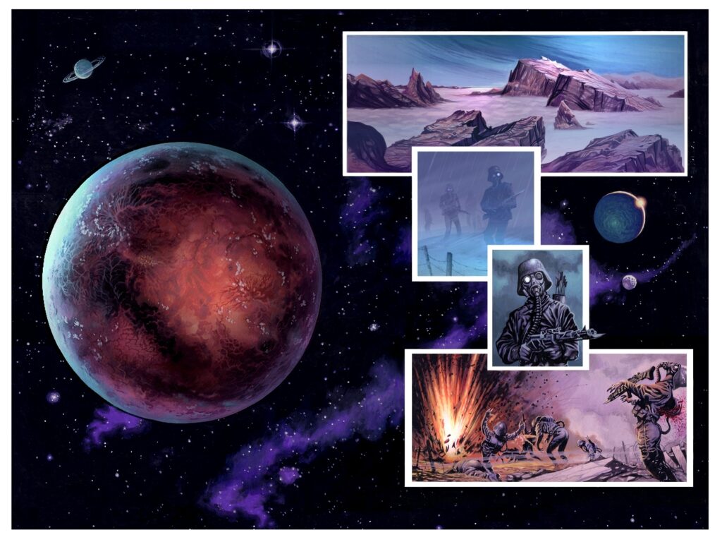 A spread from a proposed graphic novel of Genesis of the Daleks by Daryl Joyce, created back in 1993