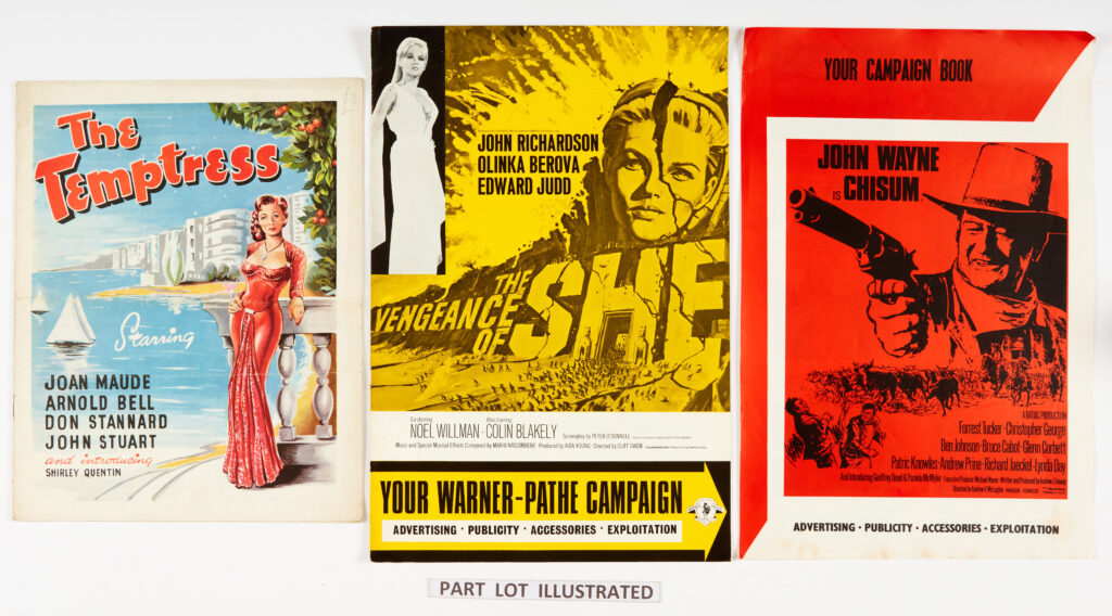 Film Campaign Posters and Programmes (1960s +). The Temptress, Vengeance of She, Chisum, Moon Zero Two, Jules Verne's Rocket to the Moon, The Legend of Dick Turpin and Carry On Jack [vg/fn] (8). No Reserve