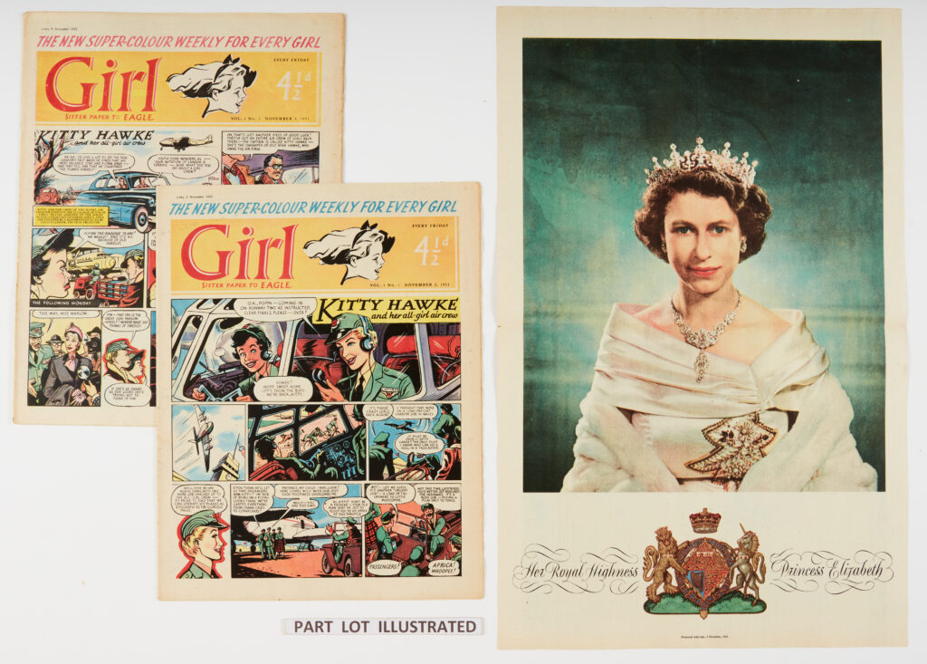 Girl No 1 (1951) [vfn] wfg H.R.H. Princess Elizabeth Special Presentation Plate, No 2 [fn+], June 1 (1961) [vg], Mandy 1 (1967) [vg-], Playhour 1 (1954) [fn] wfg Red Indian head-dress, Robin 1 (1953) [fn-], School Friend (1950) 1 [fn], 450 Xmas (1958) [vg], T.V. Fun (1953-58) 1 [vg], 67 Xmas 1954 (fn], 68 Xmas Holiday Number [fn], Xmas 1958 [vfn], Secret Hearts 8 [fn-], Swift 1 (1954) [fn], Teddy Bear 1 (1963) [vfn] wfg My Playtime Puzzle Book (15)
